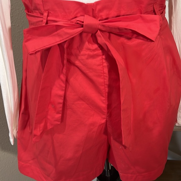 Red Paperbag Waist Shorts with Bow - Picture 2 of 6